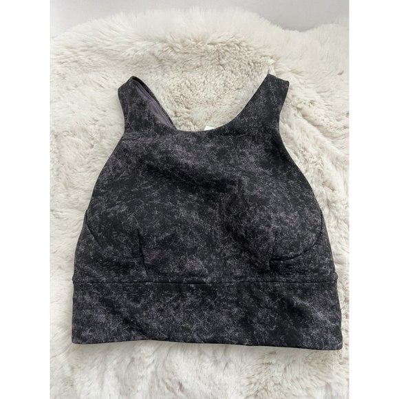 Lululemon Wonder Train Long Line Bra Size 4 Black Purple Excellent With Size Tag - Picture 1 of 6